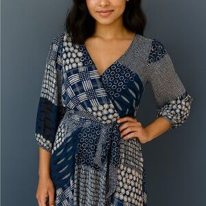 DKNY Navy and White‎ Asymmetrical Dress